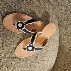 Jack Rogers Midnight and White Sandals with Sunburst Design